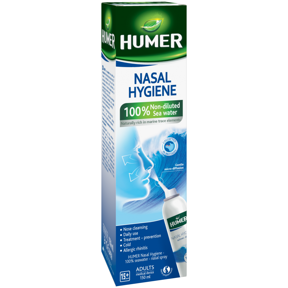 ХЮМЕР NASAL HYGIENE 100% морска вода спрей за нос за възрастни 150 мл ...